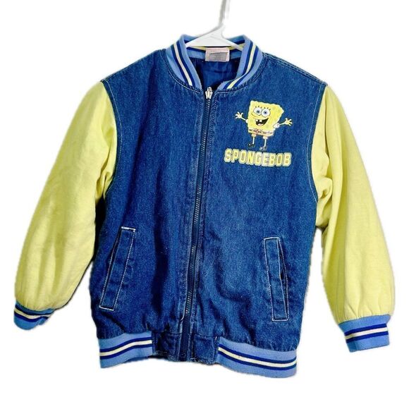 Nickelodeon SpongeBob youth size 8/10 denim graphic zip up jacket - Picture 1 of 8
